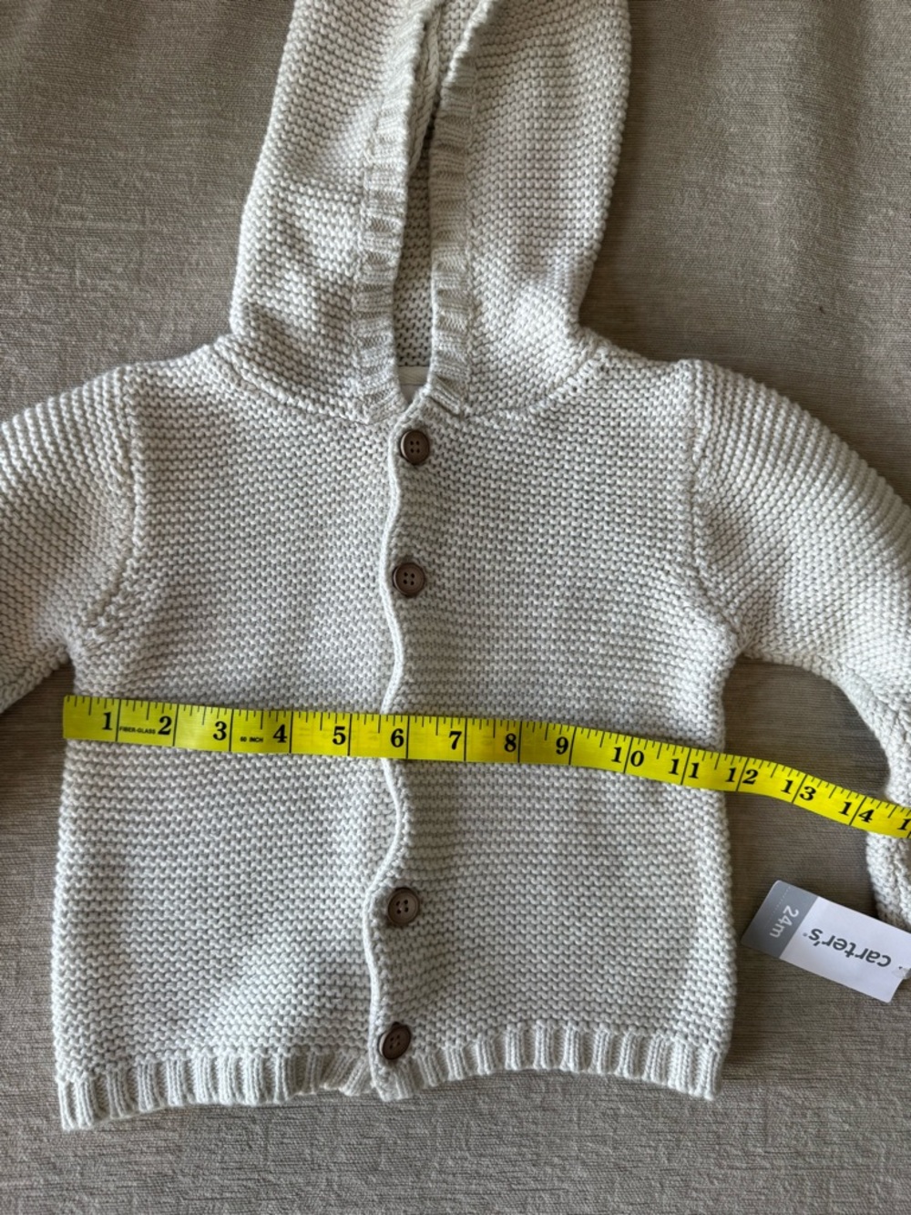 Carter’s Baby Knit Bear Hoodie Cardigan 24M Cream Button Up Sweater Cute Neutral - Picture 8 of 9